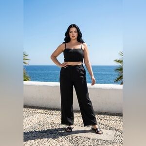 Reformation Black High-Rise Wide Leg Pants with top